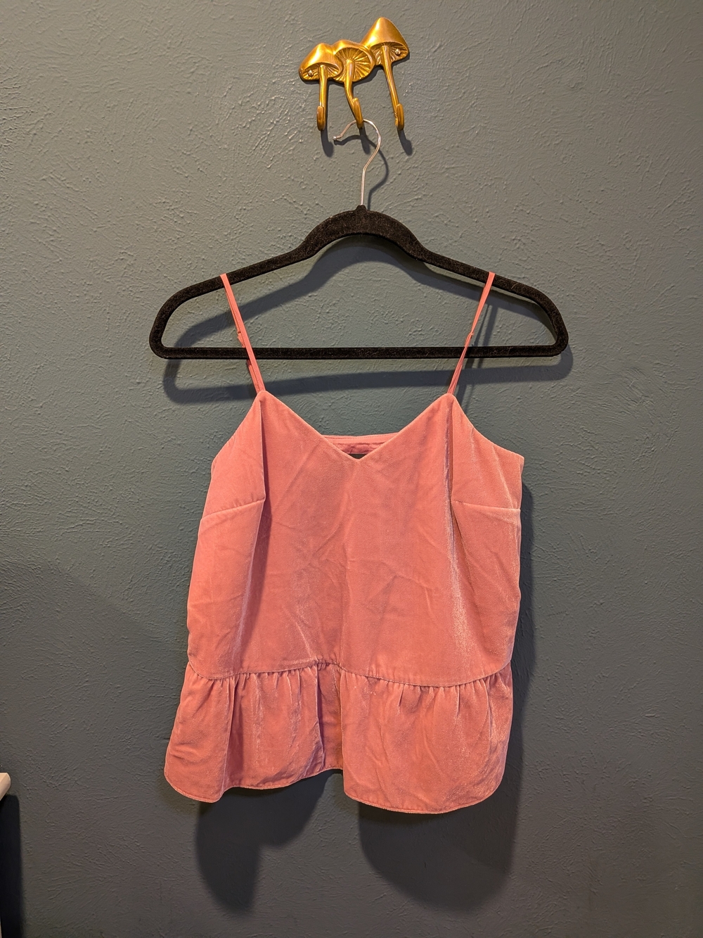 J. Crew Pink Velvet Peplum Spaghetti Strap Top